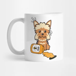 Naughty yorkshire terrier spilled a jar of honey Mug